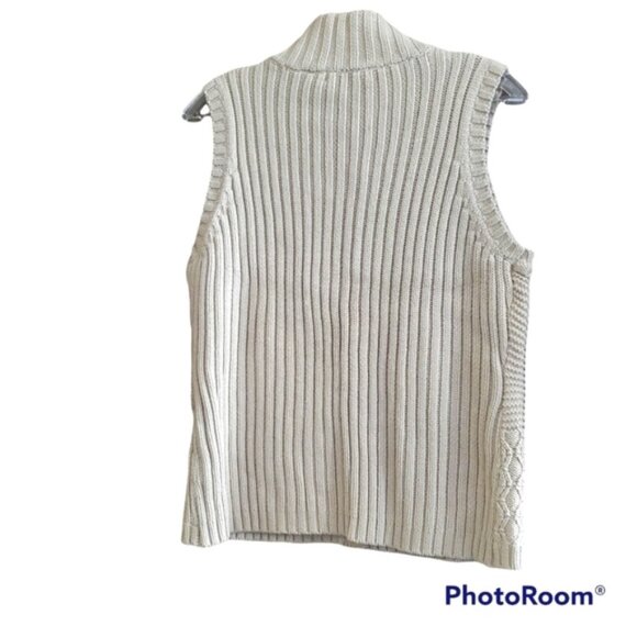 Liz Claiborne vintage off-white patterned cable knit vest sweater size petite L - Picture 2 of 5